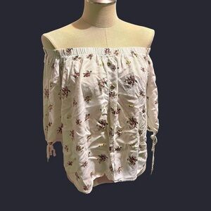 Rue21 Cream Off-Shoulder Floral Button-Up Blouse